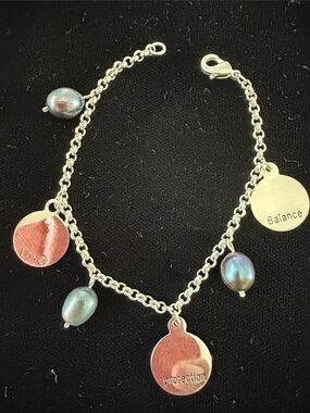 Sterling Silver Charm Bracelet with freshwater black pearls and Chinese charms